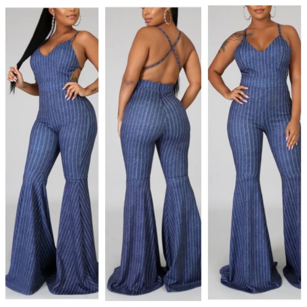 Brand new stripe denim jumpsuit